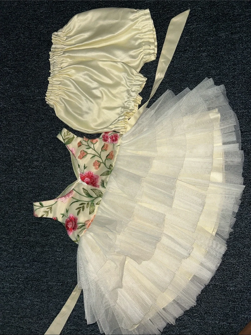 American Princess Ivory Tulle Dress with Pink Floral Embroidery